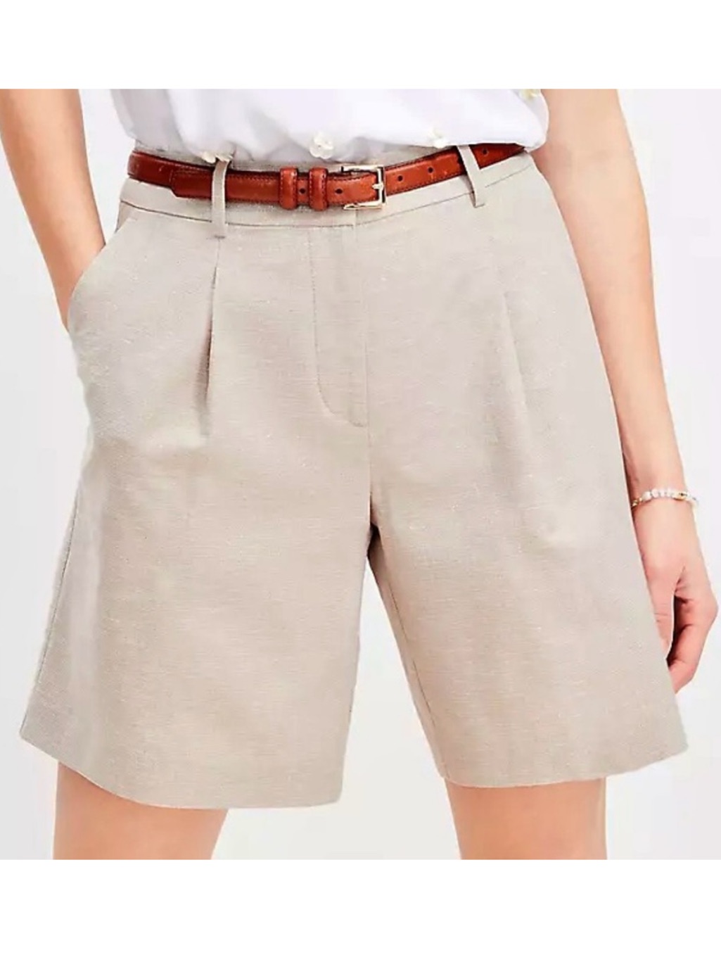 Loft Peyton Pleated Shorts Women’s Size 14 Shimmer Linen Blend Preppy Summer